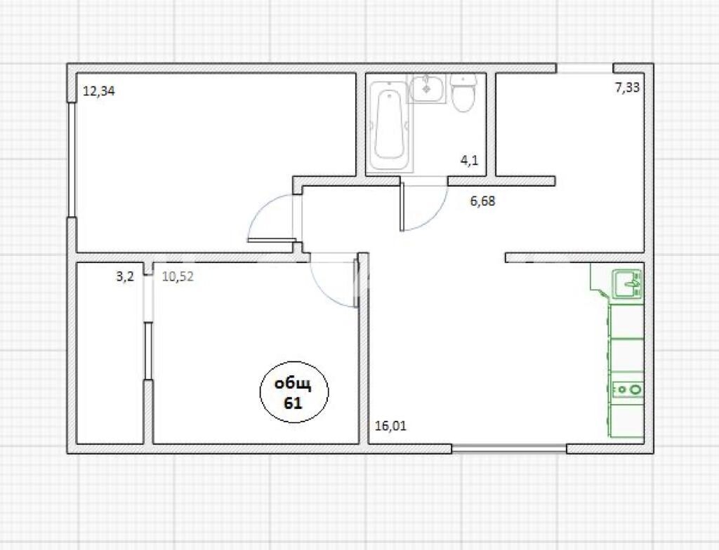 2-комн. квартира · 61 м² · 15/25 этаж