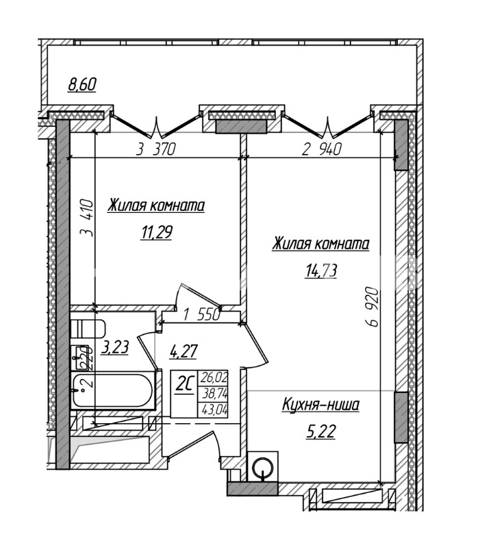 1-комн. квартира · 39 м² · 7/20 этаж — Изображение 6