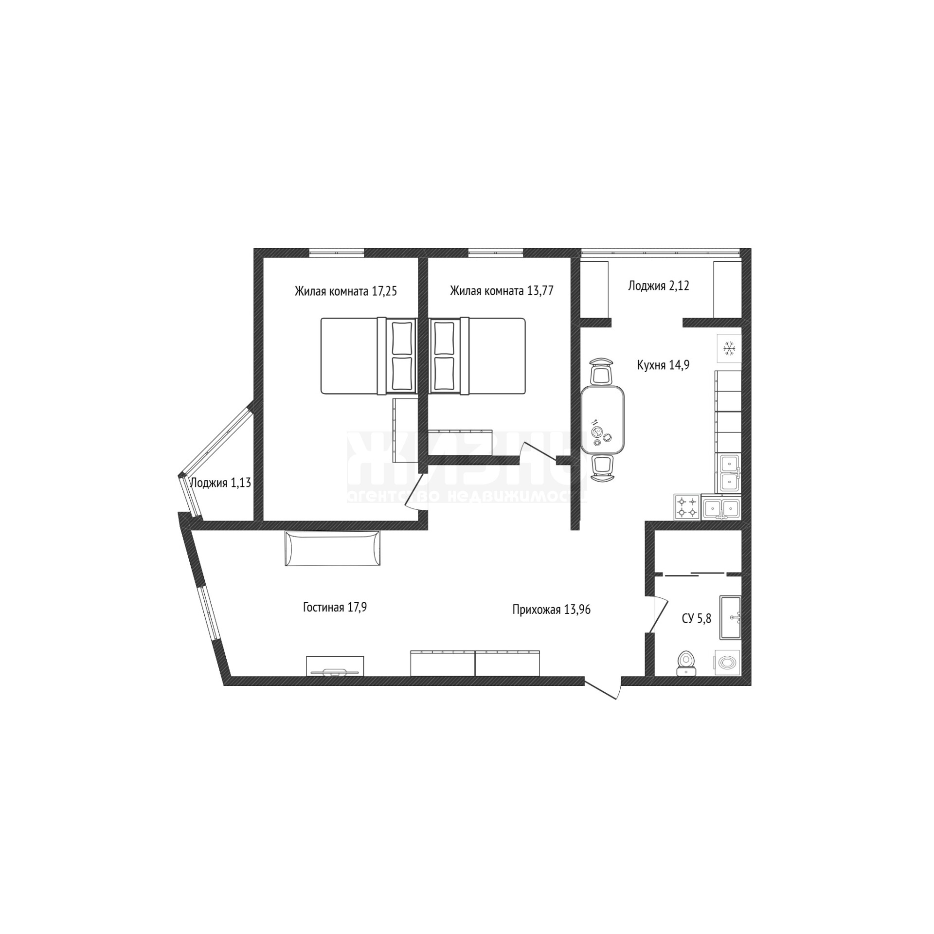 3-к. квартира, 85.6 м², 16/25 эт. — фото 37